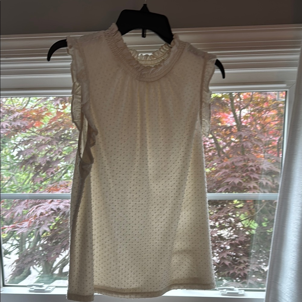 J. Crew Tan Ruffled Blouse with Mandarin Collar